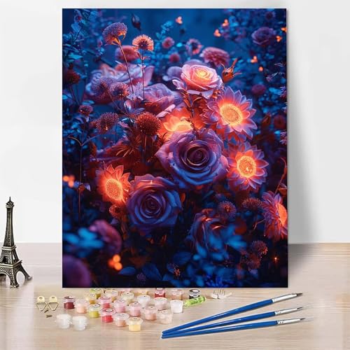 Malen Nach Zahlen Erwachsene Rose Malen Nach Zahlen, Paint by Numbers Blume Painting by Numbers Bastelset Erwachsene mit 3 Pinseln und Acrylfarbe für Zimmer Deko, Geschenke (100 x 135 cm) -zp25360 von Zeipopge
