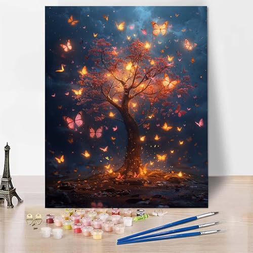 Malen Nach Zahlen Erwachsene Schmetterling Malen Nach Zahlen, Paint by Numbers Baum Painting by Numbers Bastelset Erwachsene mit 3 Pinseln und Acrylfarbe für Zimmer Deko, Geschenke (20x30cm) -zp253QY von Zeipopge
