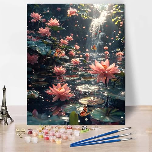 Malen Nach Zahlen Erwachsene Schmetterling Malen Nach Zahlen, Paint by Numbers Lotus Painting by Numbers Bastelset Erwachsene mit 3 Pinseln und Acrylfarbe für Zimmer Deko (100 x 135 cm) -zp253U8 von Zeipopge