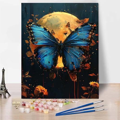 Malen Nach Zahlen Erwachsene Schmetterling Malen Nach Zahlen, Paint by Numbers Mond Painting by Numbers Bastelset Erwachsene mit 3 Pinseln und Acrylfarbe für Zimmer Deko (60 x 80 cm) -zp253QR3NS8 von Zeipopge