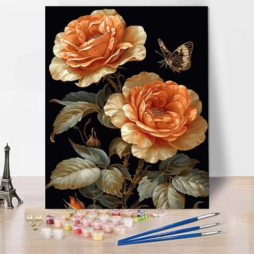 Malen Nach Zahlen Erwachsene Schmetterling Malen Nach Zahlen, Paint by Numbers Rose Painting by Numbers Bastelset Erwachsene mit 3 Pinseln und Acrylfarbe für Zimmer Deko (100 x 135 cm) -zp2536W von Zeipopge