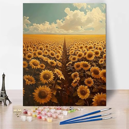 Malen Nach Zahlen Erwachsene Sonnenblume Malen Nach Zahlen, Paint by Numbers Himmel Painting by Numbers Bastelset Erwachsene mit 3 Pinseln und Acrylfarbe für Zimmer Deko (100 x 135 cm) -zp253H9 von Zeipopge