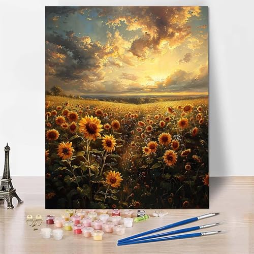 Malen Nach Zahlen Erwachsene Sonnenblume Malen Nach Zahlen, Paint by Numbers Wiese Painting by Numbers Bastelset Erwachsene mit 3 Pinseln und Acrylfarbe für Zimmer Deko, Geschenke 20 x 30 cm -zp253O3 von Zeipopge