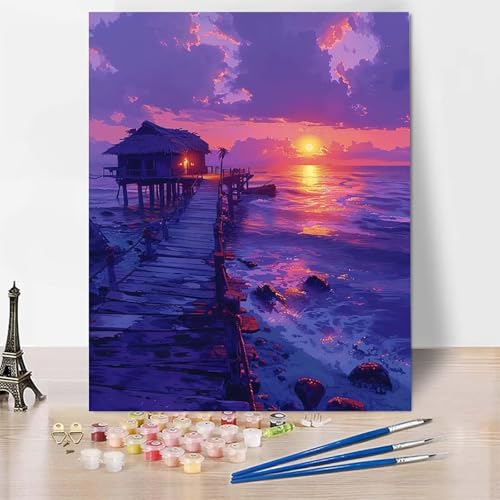 Malen Nach Zahlen Erwachsene Sonnenuntergang Malen Nach Zahlen, Paint by Numbers Häuser Painting by Numbers Bastelset Erwachsene mit 3 Pinseln und Acrylfarbe für Zimmer Deko (40 x 60 cm) -zp253L0 von Zeipopge