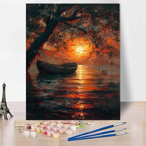 Malen Nach Zahlen Erwachsene Sonnenuntergang Malen Nach Zahlen, Paint by Numbers Landschaft Painting by Numbers Bastelset Erwachsene mit 3 Pinseln und Acrylfarbe für Zimmer Deko (40 x 60 cm) -zp25389 von Zeipopge