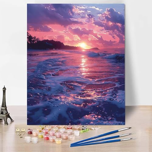Malen Nach Zahlen Erwachsene Sonnenuntergang Malen Nach Zahlen, Paint by Numbers Strand Painting by Numbers Bastelset Erwachsene mit 3 Pinseln und Acrylfarbe für Zimmer Deko (100 x 135 cm) -zp25334 von Zeipopge