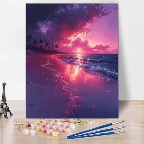 Malen Nach Zahlen Erwachsene Sonnenuntergang Malen Nach Zahlen, Paint by Numbers Strand Painting by Numbers Bastelset Erwachsene mit 3 Pinseln und Acrylfarbe für Zimmer Deko 30 X 40 CM -zp25325 von Zeipopge