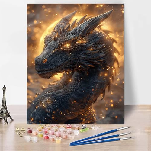 Malen Nach Zahlen Erwachsene Tier Malen Nach Zahlen, Paint by Numbers Drachen Painting by Numbers Bastelset Erwachsene mit 3 Pinseln und Acrylfarbe für Zimmer Deko, Geschenke (50x65cm) -zp253S2 von Zeipopge