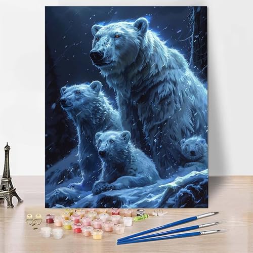 Malen Nach Zahlen Erwachsene Tier Malen Nach Zahlen, Paint by Numbers Eisbär Painting by Numbers Bastelset Erwachsene mit 3 Pinseln und Acrylfarbe für Zimmer Deko, Geschenke 50 x 65 cm -zp253JU von Zeipopge