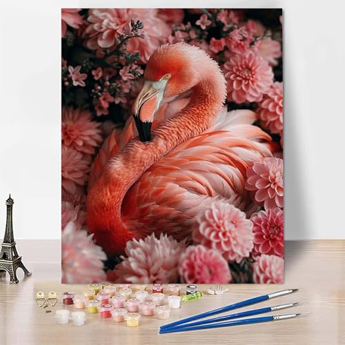 Malen Nach Zahlen Erwachsene Tier Malen Nach Zahlen, Paint by Numbers Flamingo Painting by Numbers Bastelset Erwachsene mit 3 Pinseln und Acrylfarbe für Zimmer Deko, Geschenke (20x30cm) -zp253Z4 von Zeipopge