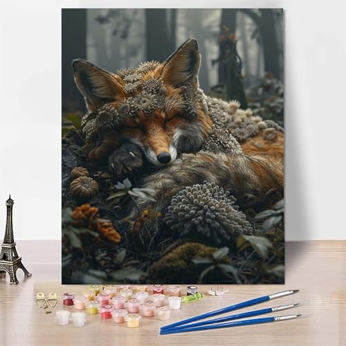 Malen Nach Zahlen Erwachsene Tier Malen Nach Zahlen, Paint by Numbers Fuchs Painting by Numbers Bastelset Erwachsene mit 3 Pinseln und Acrylfarbe für Zimmer Deko, Geschenke (20x30cm) -zp253FNV097 von Zeipopge