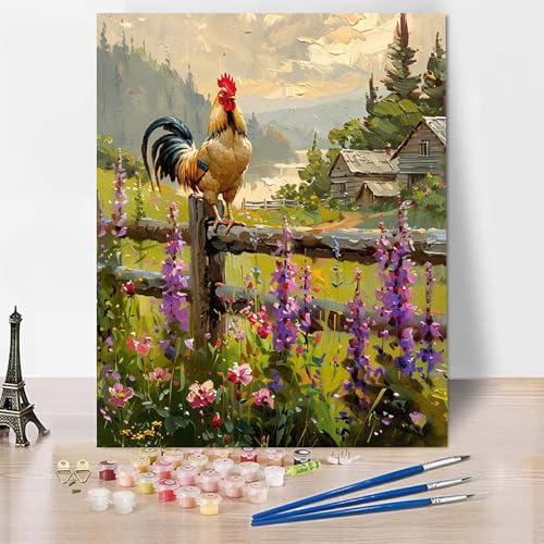 Malen Nach Zahlen Erwachsene Tier Malen Nach Zahlen, Paint by Numbers Hahn Painting by Numbers Bastelset Erwachsene mit 3 Pinseln und Acrylfarbe für Zimmer Deko, Geschenke (100 x 135 cm) -zp253LY von Zeipopge
