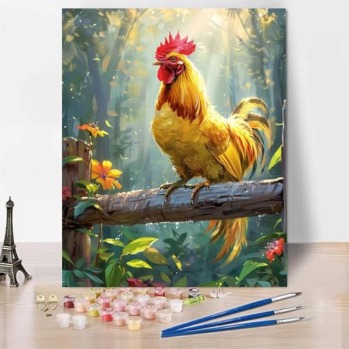 Malen Nach Zahlen Erwachsene Tier Malen Nach Zahlen, Paint by Numbers Hahn Painting by Numbers Bastelset Erwachsene mit 3 Pinseln und Acrylfarbe für Zimmer Deko, Geschenke 20 x 30 cm -zp253G5GAQ6 von Zeipopge