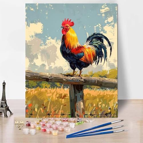 Malen Nach Zahlen Erwachsene Tier Malen Nach Zahlen, Paint by Numbers Hahn Painting by Numbers Bastelset Erwachsene mit 3 Pinseln und Acrylfarbe für Zimmer Deko, Geschenke 30 X 40 CM -zp2537L0OOW von Zeipopge