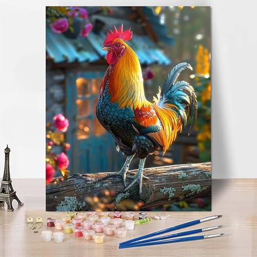 Malen Nach Zahlen Erwachsene Tier Malen Nach Zahlen, Paint by Numbers Huhn Painting by Numbers Bastelset Erwachsene mit 3 Pinseln und Acrylfarbe für Zimmer Deko, Geschenke 20 x 30 cm -zp2533UZ973 von Zeipopge