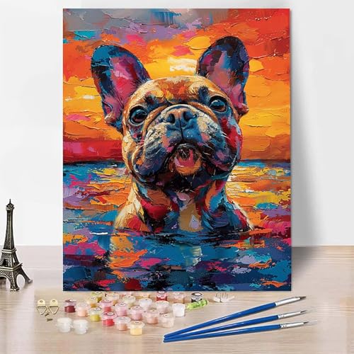 Malen Nach Zahlen Erwachsene Tier Malen Nach Zahlen, Paint by Numbers Hund Painting by Numbers Bastelset Erwachsene mit 3 Pinseln und Acrylfarbe für Zimmer Deko, Geschenke (30 x 40 cm) -zp2538Q4 von Zeipopge