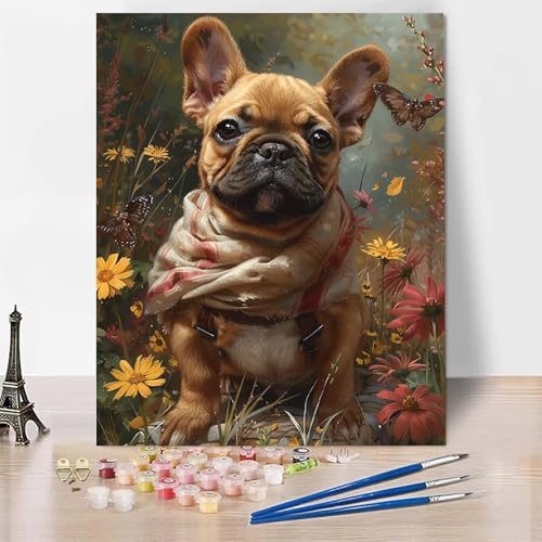 Malen Nach Zahlen Erwachsene Tier Malen Nach Zahlen, Paint by Numbers Hund Painting by Numbers Bastelset Erwachsene mit 3 Pinseln und Acrylfarbe für Zimmer Deko, Geschenke 30 X 40 CM -zp253286ZM2 von Zeipopge