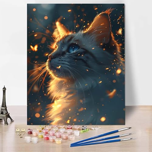 Malen Nach Zahlen Erwachsene Tier Malen Nach Zahlen, Paint by Numbers Katze Painting by Numbers Bastelset Erwachsene mit 3 Pinseln und Acrylfarbe für Zimmer Deko, Geschenke (70x95cm) -zp25306D5IR von Zeipopge
