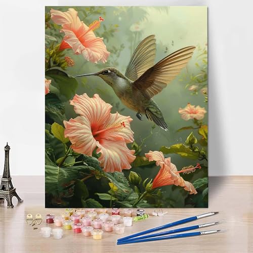Malen Nach Zahlen Erwachsene Tier Malen Nach Zahlen, Paint by Numbers Kolibri Painting by Numbers Bastelset Erwachsene mit 3 Pinseln und Acrylfarbe für Zimmer Deko, Geschenke (50x65cm) -zp253W4 von Zeipopge