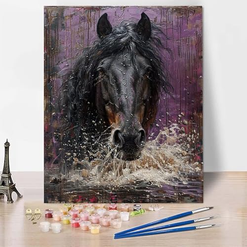 Malen Nach Zahlen Erwachsene Tier Malen Nach Zahlen, Paint by Numbers Pferd Painting by Numbers Bastelset Erwachsene mit 3 Pinseln und Acrylfarbe für Zimmer Deko, Geschenke (40x50cm) -zp25305U3EZ von Zeipopge