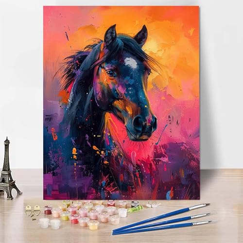 Malen Nach Zahlen Erwachsene Tier Malen Nach Zahlen, Paint by Numbers Pferd Painting by Numbers Bastelset Erwachsene mit 3 Pinseln und Acrylfarbe für Zimmer Deko, Geschenke (50x65cm) -zp253996I4S von Zeipopge