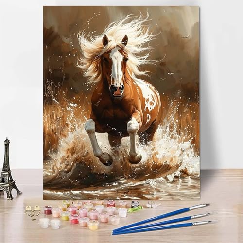 Malen Nach Zahlen Erwachsene Tier Malen Nach Zahlen, Paint by Numbers Pferd Painting by Numbers Bastelset Erwachsene mit 3 Pinseln und Acrylfarbe für Zimmer Deko, Geschenke 20 x 30 cm -zp25349654P von Zeipopge