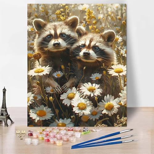 Malen Nach Zahlen Erwachsene Tier Malen Nach Zahlen, Paint by Numbers Waschbär Painting by Numbers Bastelset Erwachsene mit 3 Pinseln und Acrylfarbe für Zimmer Deko, Geschenke (70x95cm) -zp253C4 von Zeipopge