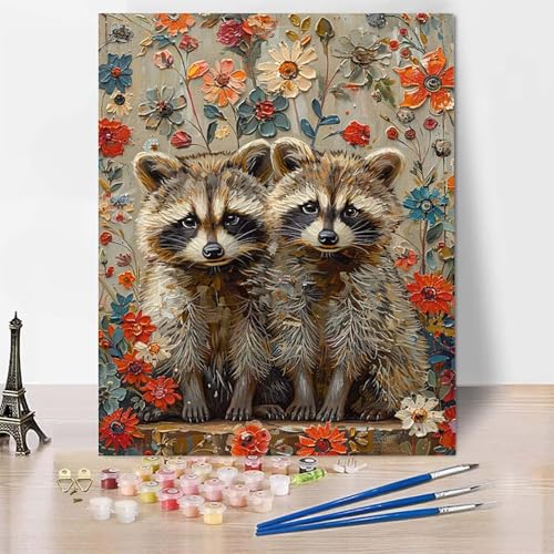 Malen Nach Zahlen Erwachsene Tier Malen Nach Zahlen, Paint by Numbers Waschbär Painting by Numbers Bastelset Erwachsene mit 3 Pinseln und Acrylfarbe für Zimmer Deko, Geschenke 30 X 40 CM -zp253HY von Zeipopge