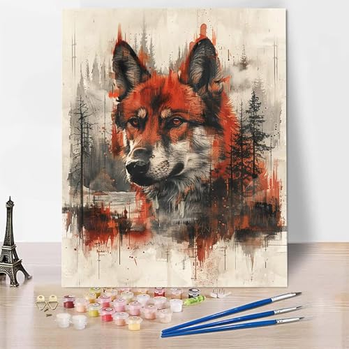 Malen Nach Zahlen Erwachsene Tier Malen Nach Zahlen, Paint by Numbers Wolf Painting by Numbers Bastelset Erwachsene mit 3 Pinseln und Acrylfarbe für Zimmer Deko, Geschenke (20x30cm) -zp25316W10T von Zeipopge
