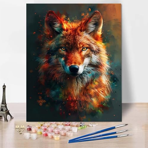 Malen Nach Zahlen Erwachsene Tier Malen Nach Zahlen, Paint by Numbers Wolf Painting by Numbers Bastelset Erwachsene mit 3 Pinseln und Acrylfarbe für Zimmer Deko, Geschenke (40 x 60 cm) -zp253T3 von Zeipopge