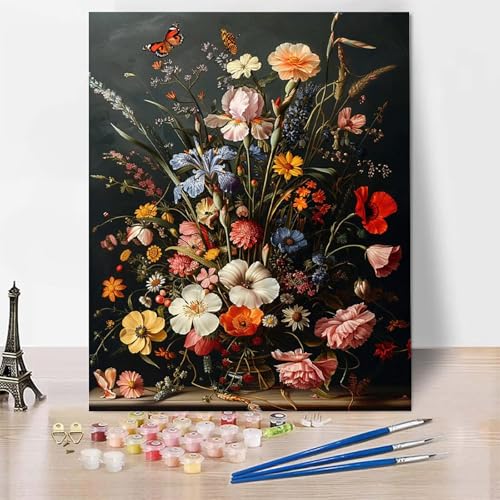 Malen Nach Zahlen Erwachsene Vase Malen Nach Zahlen, Paint by Numbers Schmetterling Painting by Numbers Bastelset Erwachsene mit 3 Pinseln und Acrylfarbe für Zimmer Deko, Geschenke (50x65cm) -zp253TM von Zeipopge