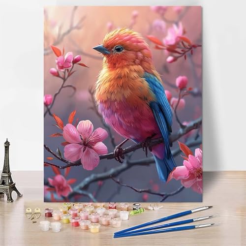 Malen Nach Zahlen Erwachsene Vogel Malen Nach Zahlen, Paint by Numbers Kirschblüten Painting by Numbers Bastelset Erwachsene mit 3 Pinseln und Acrylfarbe für Zimmer Deko, Geschenke (40x50cm) -zp2535J von Zeipopge