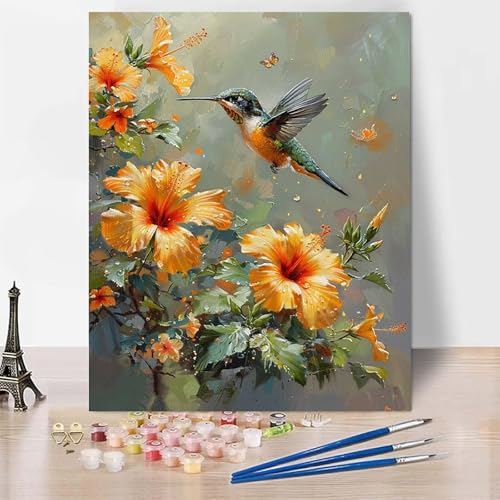 Malen Nach Zahlen Erwachsene Vogel Malen Nach Zahlen, Paint by Numbers Kolibri Painting by Numbers Bastelset Erwachsene mit 3 Pinseln und Acrylfarbe für Zimmer Deko, Geschenke (60 x 80 cm) -zp253WK von Zeipopge