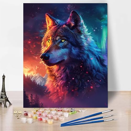 Malen Nach Zahlen Erwachsene Wolf Malen Nach Zahlen, Paint by Numbers Aurora Painting by Numbers Bastelset Erwachsene mit 3 Pinseln und Acrylfarbe für Zimmer Deko, Geschenke (100 x 135 cm) -zp25349 von Zeipopge