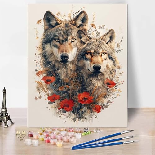 Malen Nach Zahlen Erwachsene Wolf Malen Nach Zahlen, Paint by Numbers Blume Painting by Numbers Bastelset Erwachsene mit 3 Pinseln und Acrylfarbe für Zimmer Deko, Geschenke (50x65cm) -zp253IHSQDC von Zeipopge