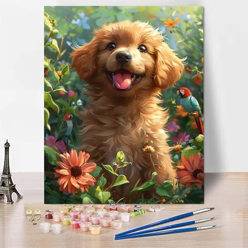 Malen Nach Zahlen Hund Malen Nach Zahlen Erwachsene, Paint by Numbers Kirschblüten Paint by Numbers Adult Inklusive 3 Pinsel und Acrylfarbe für Zimmer Deko Wohnzimmer, Geschenke (40x60cm) -zp253SL von Zeipopge