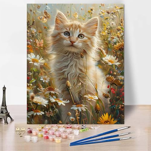 Malen Nach Zahlen Katze Malen Nach Zahlen Erwachsene, Paint by Numbers Blume Paint by Numbers Adult Inklusive 3 Pinsel und Acrylfarbe für Zimmer Deko Wohnzimmer, Geschenke 30 x 40 cm -zp253DO03B9 von Zeipopge