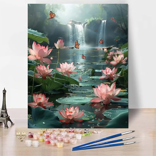 Malen Nach Zahlen Landschaft Malen Nach Zahlen Erwachsene, Paint by Numbers Lotus Paint by Numbers Adult Inklusive 3 Pinsel und Acrylfarbe für Zimmer Deko Wohnzimmer, Geschenke (60x80cm) -zp253QH von Zeipopge