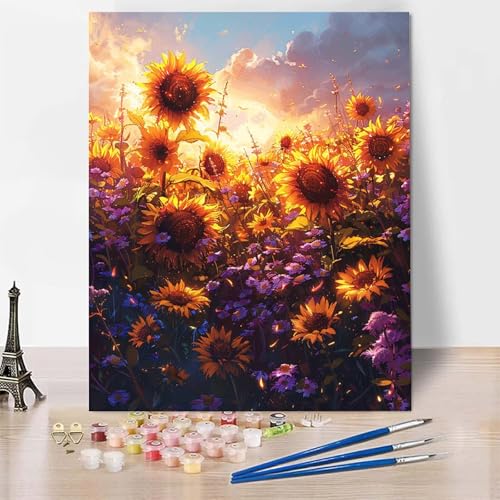 Malen Nach Zahlen Landschaft Malen Nach Zahlen Erwachsene, Paint by Numbers Sonnenblume Paint by Numbers Adult Inklusive 3 Pinsel und Acrylfarbe für Zimmer Deko, Geschenke (100x135cm) -zp2531Q0QS8 von Zeipopge