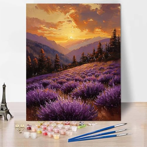 Malen Nach Zahlen Lavendel Malen Nach Zahlen Erwachsene, Paint by Numbers Sonnenuntergang Paint by Numbers Adult Inklusive 3 Pinsel und Acrylfarbe für Zimmer Deko, Geschenke (100x135cm) -zp253C0 von Zeipopge