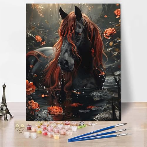 Malen Nach Zahlen Pferd Malen Nach Zahlen Erwachsene, Paint by Numbers Blume Paint by Numbers Adult Inklusive 3 Pinsel und Acrylfarbe für Zimmer Deko Wohnzimmer, Geschenke (30x40cm) -zp2533MAXSS von Zeipopge