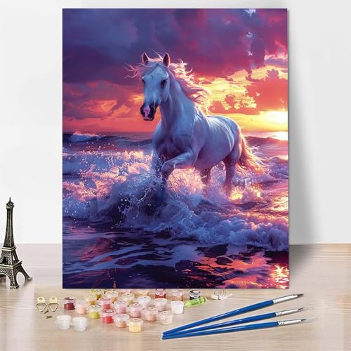 Malen Nach Zahlen Pferd Malen Nach Zahlen Erwachsene, Paint by Numbers Strand Paint by Numbers Adult Inklusive 3 Pinsel und Acrylfarbe für Zimmer Deko Wohnzimmer, Geschenke (100x135cm) -zp253LS von Zeipopge