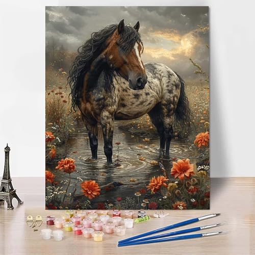 Malen Nach Zahlen Pferd Malen Nach Zahlen Erwachsene, Paint by Numbers Wiese Paint by Numbers Adult Inklusive 3 Pinsel und Acrylfarbe für Zimmer Deko Wohnzimmer, Geschenke (40x60cm) -zp25372MLP6 von Zeipopge