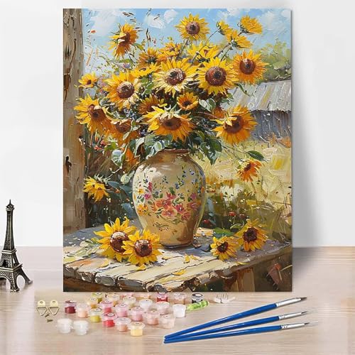 Malen Nach Zahlen Sonnenblume Malen Nach Zahlen Erwachsene, Paint by Numbers Blume Paint by Numbers Adult Inklusive 3 Pinsel und Acrylfarbe für Zimmer Deko Wohnzimmer, Geschenke 100 x 135 cm -zp2532A von Zeipopge