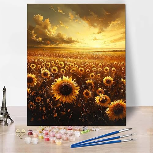 Malen Nach Zahlen Sonnenblume Malen Nach Zahlen Erwachsene, Paint by Numbers Sonnenuntergang Paint by Numbers Adult Inklusive 3 Pinsel und Acrylfarbe für Zimmer Deko, Geschenke (70 x 95 cm) -zp253O3 von Zeipopge
