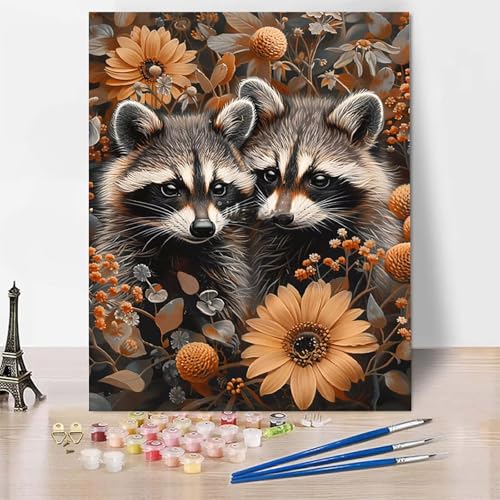 Malen Nach Zahlen Sonnenblume Malen Nach Zahlen Erwachsene, Paint by Numbers Waschbär Paint by Numbers Adult Inklusive 3 Pinsel und Acrylfarbe für Zimmer Deko Wohnzimmer, Geschenke 20 X 30 CM -zp25346 von Zeipopge