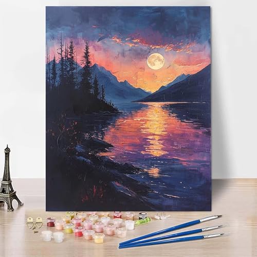 Malen Nach Zahlen Sonnenuntergang Malen Nach Zahlen Erwachsene, Paint by Numbers Berg Paint by Numbers Adult Inklusive 3 Pinsel und Acrylfarbe für Zimmer Deko Wohnzimmer, Geschenke 40 X 50 CM -zp2536F von Zeipopge