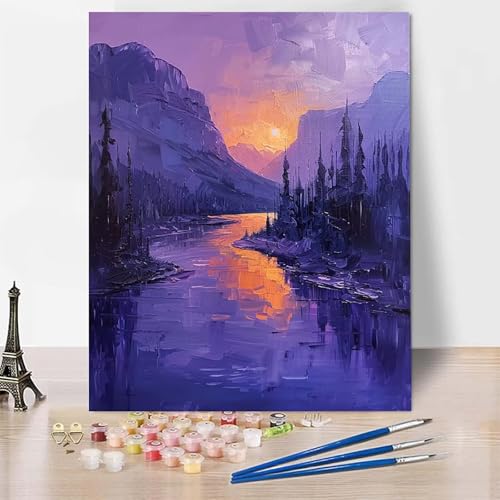 Malen Nach Zahlen Sonnenuntergang Malen Nach Zahlen Erwachsene, Paint by Numbers Landschaft Paint by Numbers Adult Inklusive 3 Pinsel und Acrylfarbe für Zimmer Deko, Geschenke 50 X 65 CM -zp25314 von Zeipopge