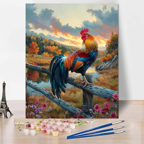 Malen Nach Zahlen Tier Malen Nach Zahlen Erwachsene, Paint by Numbers Hahn Paint by Numbers Adult Inklusive 3 Pinsel und Acrylfarbe für Zimmer Deko Wohnzimmer, Geschenke (50 x 65 cm) -zp253Y1N139 von Zeipopge