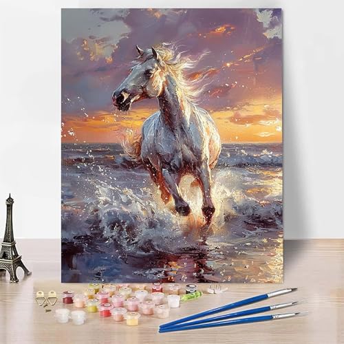 Malen Nach Zahlen Tier Malen Nach Zahlen Erwachsene, Paint by Numbers Pferd Paint by Numbers Adult Inklusive 3 Pinsel und Acrylfarbe für Zimmer Deko Wohnzimmer, Geschenke für Frauen (30x40cm) -zp253VA von Zeipopge